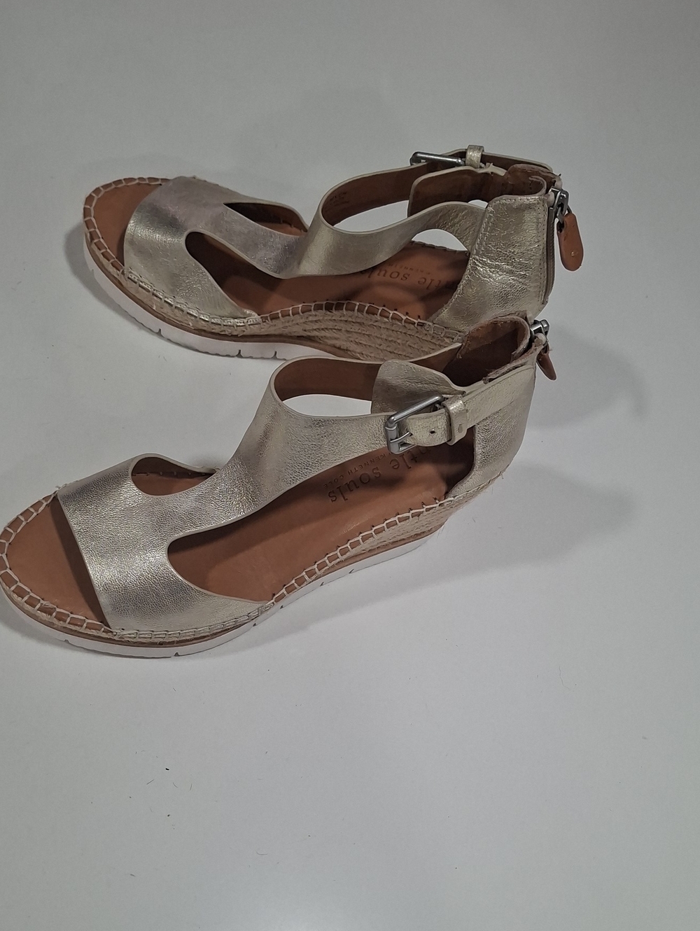 Gentle  Souls Metallic Gold Wedge Sandals with Ankle Strap